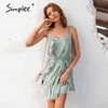 Sexy Sem Mangas Verão Ruffled Boho Sash Strap Beach Casual Casual Férias Macio Algodão Bodycon Mini Vestido 210414