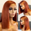 Burnt Orange 13x4Lace Front Wig Straight Short Bob 360Lace Frontal Human Hair Wigs For Women Brazilian 5x5 Lace Closure Wigss Bleached Knots hairline