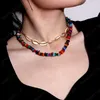 Collane girocollo multistrato con conchiglia in metallo bohémien Collana di perle con catena di pietre colorate per regalo di gioielli da donna