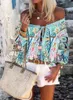 2021 Sexy femmes printemps automne volants en mousseline de soie hauts t-shirts Floral grande taille ceinture hors épaule décontracté Femme Blouse chemise Befree Boho H1230
