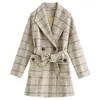 VIMLY Winter Plaid Mäntel und Jacken für Frauen Mode Revers Taschen Gürtel Mantel Elegante Weibliche Blazer Woll Mantel F2998 211110