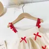 Atacado verão crianças meninas vestido patchwork sling vermelho arco bonito estilo princesa E8971 210610