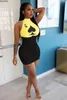 CM.YAYA المرأة الصيف الأسود الملكة بوكر بطاقة طباعة أكمام bodycon ميدي minidress مثير حزب النادي ضمادة فساتين الشارع الشهير 210331