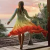 Casual Dresses Women Summer Boho Maxi Dress Rainbow Gradiented Long Sleeve Fashion Beach Button Fold Loose Vestidos268B