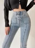 Buttlift Jeans 2021 anni '90 stile moda tasche luce blu strechy signore alti estetici skinny in difficoltà pantaloni a zampa di elefante donna