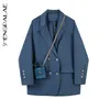 Donna primavera e autunno manica lunga sciolto blu doppio petto giacca stile britannico retrò giacca donna blazer ZT773 210427