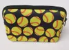 Sac de Maquillage d'impression de Softball en Plein air Sac de Pochette cosmétique de Voyage de Baseball Sacs en néoprène imperméables avec Fermeture à glissière (Jaune, 10,24 * 5,12 3,7 Pouces)