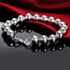 Brins de perles en argent sterling 925 10 mm solides / creux lisses perles bracelet pour femmes mode mariage fiançailles fête charme bijoux Inte22