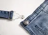 Mäns jeans rippade jumpsuits streetwear nödställda denim Bib overaller för man mode suspender byxor size240o