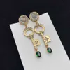 Elegant Pérola Dourada Chave Brincos Senhoras Estilo Retro Mulheres Verde Zircon Brilho De Natal Fashion Fine Jewelry Acessórios 2022