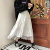 Gonne gonna in tulle donna lunga 2022 vita alta maglia elastica allentata pieghettata bianco nero dolce Harajuku Y2k