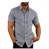 Summer Men's Linen Blending Shirts Solid Lapel And Short Sleeves Mens Button Up Shirt Sleeve Japanese Streetwear Casual