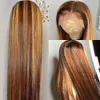 Highlight Wig Straight Lace Front Perruques de cheveux humains Ombre brésilienne 4/27 Pré plumé coloré
