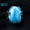 Natural Larimar 925 Silver Ringar för Kvinnor Blå Gemstone Man Big Fine Smycken Öppnande Ring Design GEM Ovala 15x20mm 211217