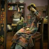Johnature Свободные ретро плещеные стенд с длинным рукавом 3 цвета женское платье осень зима хлопчатобумажная белье уютные женские платья 210521