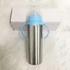 Garrafas de água 8oz de aço inoxidável copo de canudinho crianças copos isolados a vácuo garrafa de leite do bebê com alça presente para born278l