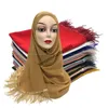 Шарф перьев шифон Hijab женская простая пузырь шифоновая голова обертывания кисточек шали мусульманские женщина вуаль исламская тюрбанская долина