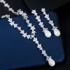 CWWZircons Gorgeous Cubic Zirconia Stone Pave Women Wedding Bankett Long Pearl Necklace och Örhängen Brud Smycken Satser T368 H1022