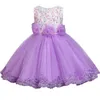 Baby Girl 3D Flower Silk Princess Dress for Wedding Party Big Bow Tutu Kids Klänningar För Toddler Tjej Barn Mode Kläder Q0716