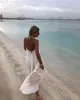 Vrouwen jurk strand maxi es losse lange spaghetti riem witte es diepe v-hals mouwloze backless sexy 210524