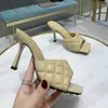 Sexy LIDO Scarpe con tacco alto quadrato Ciabatte Donna Sandali IMBOTTITI Nappa Pelle di agnello Designer pantofola Tessuto Scarpe da sposa per feste da donna 280