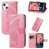 Geprägte Schmetterlings-geprägte Lederhüllen, stoßfeste Brieftasche, Flip-Card-Hülle für Apple iPhone 13 12 Mini 11 Pro Max X XS XR 7 8 Plus, Rückseite