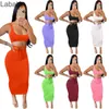 Женщины MIDI платье дизайнер тонкий сексуальные трексеи чистый цвет подвеска открытый живот многоцветный длинный юбка подходит для женщин наряды одежды 7 цветов