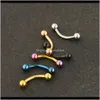 Kaş delme saplama 8mm muz halka tüm 120pcs moda gövde takı paslanmaz çelik kulak halter karışımı 5 color245a