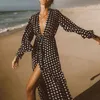 Biquíni transparente longo beach wear profundo decote em v sarong túnica vestido feminino sexy maiô 2020 cover-ups quimono novo