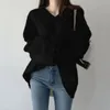 V-neck Pullover Loose Solid Knitted Women Long Winter Sweater Plus Size Chic Lazy Style Clothes 11031 210417