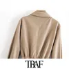 TRAF Femmes Chic Mode Faux Cuir Wrap Mini Robe Vintage Manches Longues Cordon Cravate Taille Robes Féminines Mujer 210415