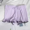 Yaz Pijama Takım Elbise Dantel-up Yay-Düğüm Halter Üst Ile İnce Düz Şort İki Parçalı Setleri Kontrast Renk Ruffles Kadın 210420