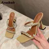 Sexy PU Ladies Shoes Bling Novità Summer Peep Toe Spike Heel Pantofole moderne Leopard Fashion Casual Shallow 210507