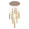 Grande luxo K9 cristal conduzido lustre lustre luminária anéis dimond pingente pendurado lâmpada interior escada corredor e14 cromo cristral candelabros