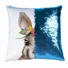 Shining Magical Super Rabbit Mermaid Cushion Cover med paljetter reversibel färgbyte kuddfodral för sittbildekorationer XU 0226