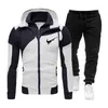 Men Tracksuit Set Color Block Hooded Men Long Sleeve Drawstring Sweatshirts Pants for Sports men's sets Black S-3XL