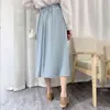 Frühling Sommer Lange Büro Röcke Frauen Elegante Koreanische Stil Blau Ästhetische Hohe Taille Midi Rock Weibliche Damen 210421