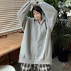 Harajuku Kawaii Bunny Ohren Hoodie Frauen Mode Top Mantel Winter Warm Übergroße Lose Dicke Zip Up Sweatshirt Mädchen Nette Kleidung 210816