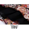 TRAF Women Fashion Floral Print Pleated Mini Dress Vintage Bow Tied Collar Long Sleeve With Lining Female Dresses Mujer 210415