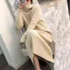 Korean Version Sweet Winter Women Knitted Sweater Dress Office Casual Fashion Pit Pattern Turtleneck Wrap Solid Color Dresses G1214