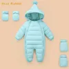 Mode Höst Vinter Romper Spädbarn Barn Babies Jumpsuit Baby Boy Girl Snow Overaller för Kids Suit Snowsuit 211229