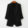 Drei Qurater Sommer Kurze Blazer Frauen Baumwolle Leinen Eis Seide Femme Blazer für Frauen Solide Jacken Schwarz Weiß Anzug Viersized x0721