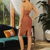 ブランドの女性のファッションセクシーなストラップレス茶色の包帯ドレスデザインアーラーエレガントなイブニングセレブリティパーティーVestido 210527