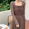 Robe tricotée Mode coréenne à manches longues en dentelle élégante robe pull femmes printemps mince kawaii robe vintage femme 210521