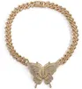 Butterfly Necklaces Bling Iced Out Cuban Link Chains Gold Silver Crystal Rhinestone Animal Pendant Hip Hop Necklace Girls Party Jewelry Gift