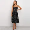 Abito estivo da donna a pois con fiocco e prendisole, senza schienale, casual bianco, aderente, nero, alla moda, con cinturino per spaghetti, 210415