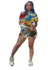 Nya kvinnliga träningsdräkter Summer Outfits Jogger Suits Short Sleeve T-shirts+Shorts Pants Two Piece Set Plus Size 2XL Sports Set Casual Print Sportswear 4737
