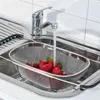 Stainless Steel Strainer Retractable Drain Basket Rubber Grip Handle Oval Colander Sink Vegetables Draining Rack 210626