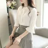 Frauen Chiffon Bluse Sommer Mode weibliche Kurzärmel Casual Soild Thin Hemd White Bluses Pullover Tops 210423