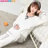 Maternity Autumn Lactation Pajamas Set Long Sleeve Cotton Nursing Sleep Shirts+Trousers Postpartum Women Breastfeeding Sleepwear 210713